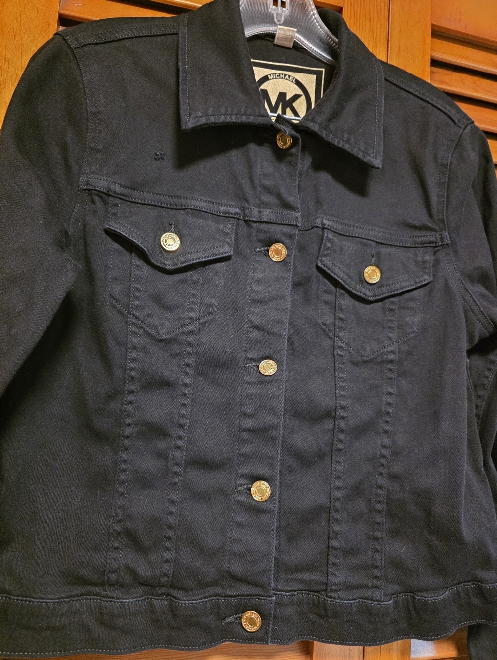 Michael Kors Women's Black Denim Jean Jacket With Gold Logo Buttons Size M - Picture 9 of 15